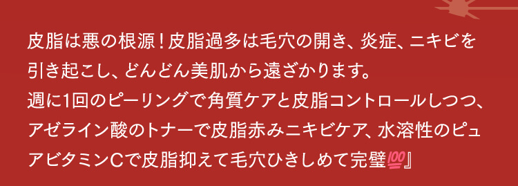 皮脂バランス、毛穴目立ちニキビ防止セット説明